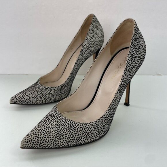 Sergio‎ Rossi Black and White Point-Toe Printed Stiletto Pumps High Heels - Picture 2 of 16